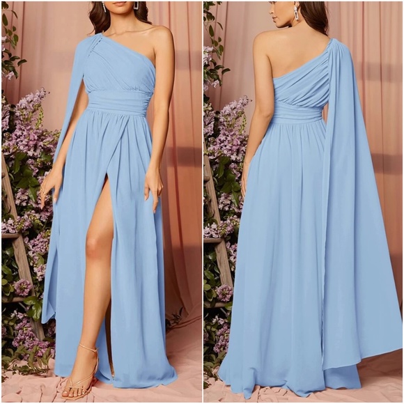 Luxe One Shoulder Party Prom Wedding Evening Maxi Dress - Picture 6 of 6